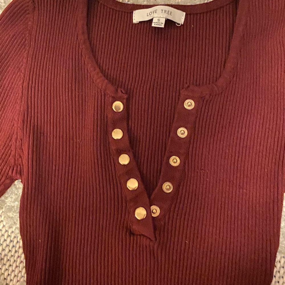 Maroon Long Sleeve Crop top with Buttons